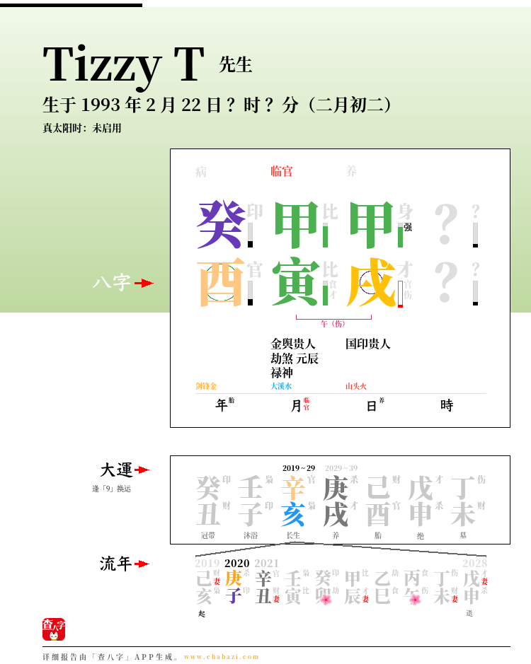 Tizzy T的出生日期生辰八字分析